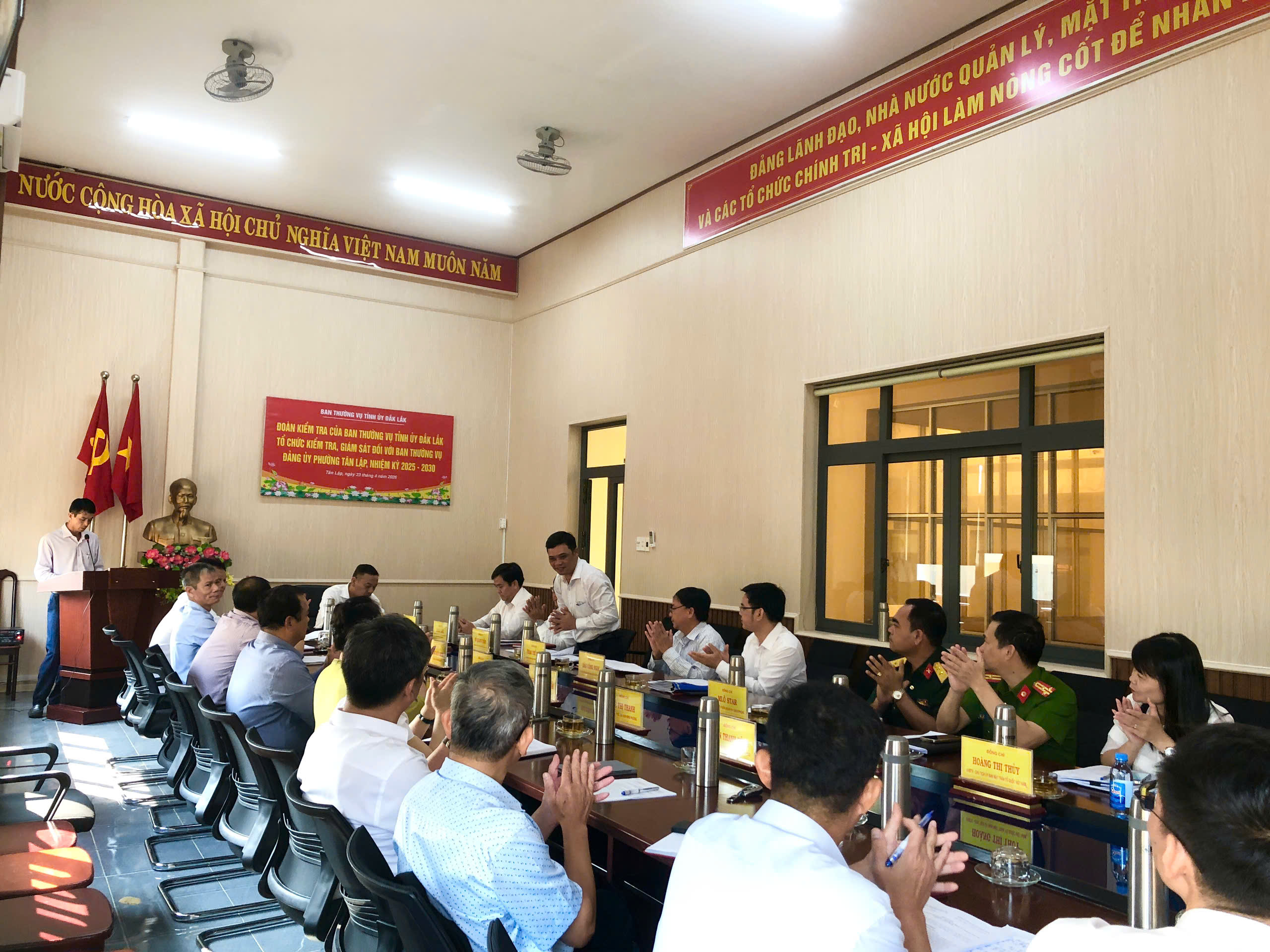 Đoàn kiểm tra, giám sát số 243 của Ban Thường vụ Tỉnh ủy làm việc với Ban Thường vụ Đảng ủy phường Tân Lập